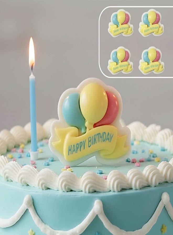 Ascension Cute “Happy Birthday” Resin Cake Topper - Mini Decorative Figurine with Balloons & Happy Birthday Ribbon | Adorable Birthday Cake Decoration for Kids, Party Supplies & Gift Use (Pack of 4) - Image 1